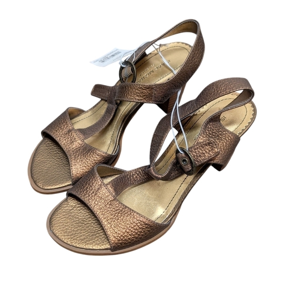 Isaac Mizrahi Leather T-Strapped Healed Sandal Bronze Women's 6.5